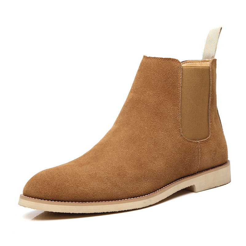 Men's nubuck pointed-toe ankle boots heel detail