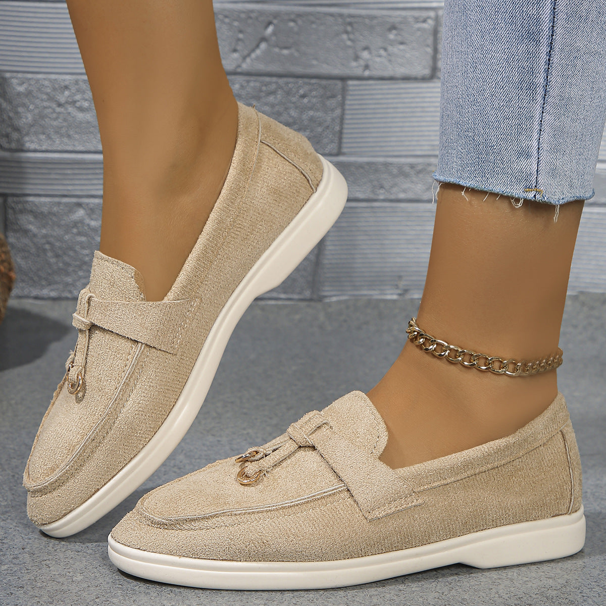 Women's premium suede lady loafers back view