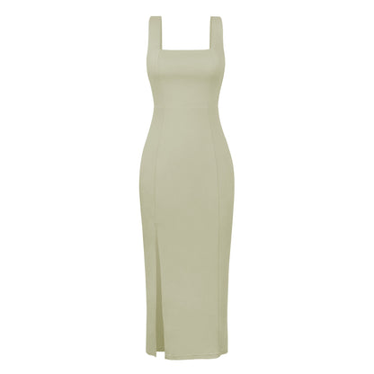 Women's halter neck maxi dress full length model