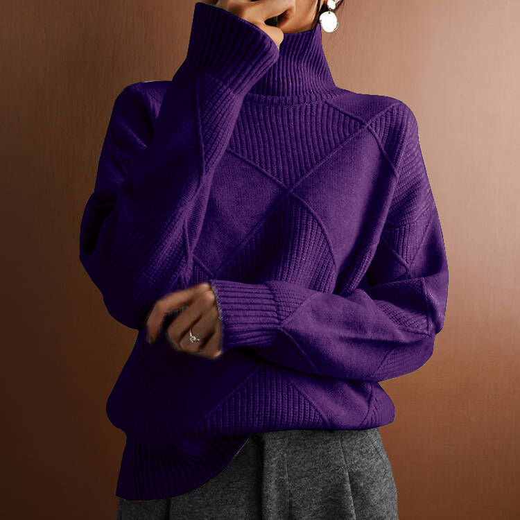 High collar warm sweater back view