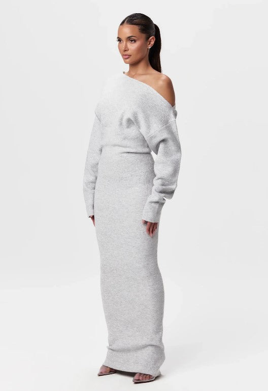 Off shoulder knit bodycon dress full length