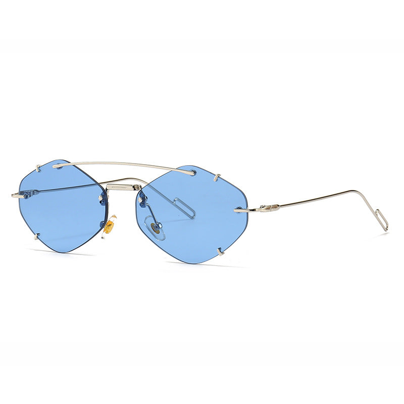 Metal frameless sunglasses on model