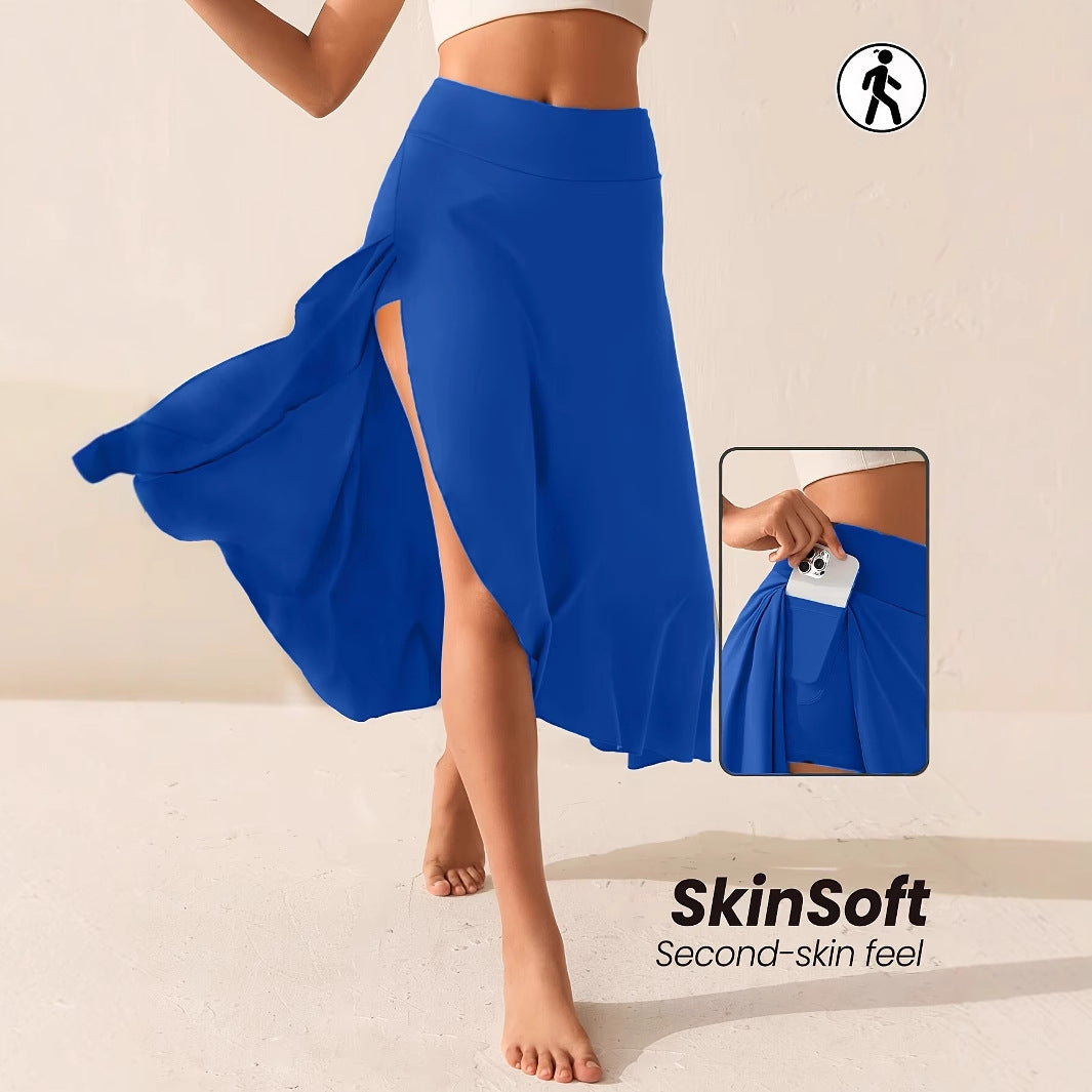 Elegant flowing midi skirt back view