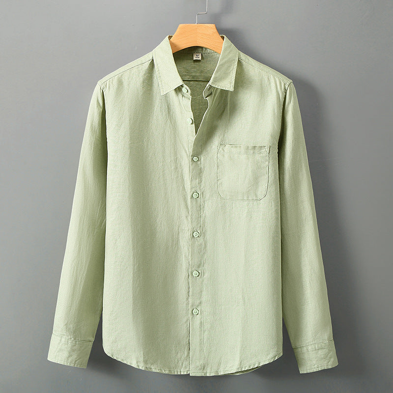 Men's premium linen shirt fabric close-up
