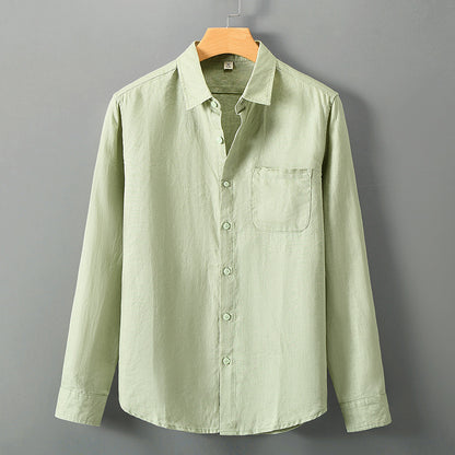 Men's premium linen shirt fabric close-up