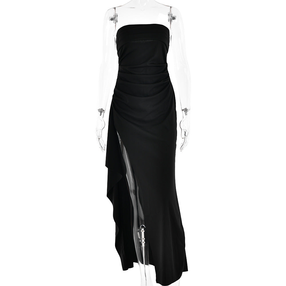Strapless pleated split dress color options