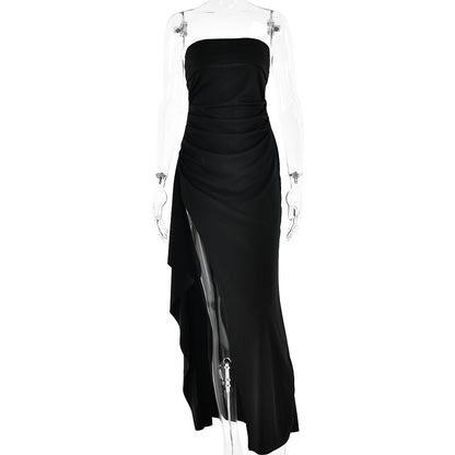 Strapless pleated split dress color options