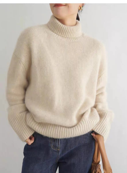 Women's cashmere turtleneck sweater back view