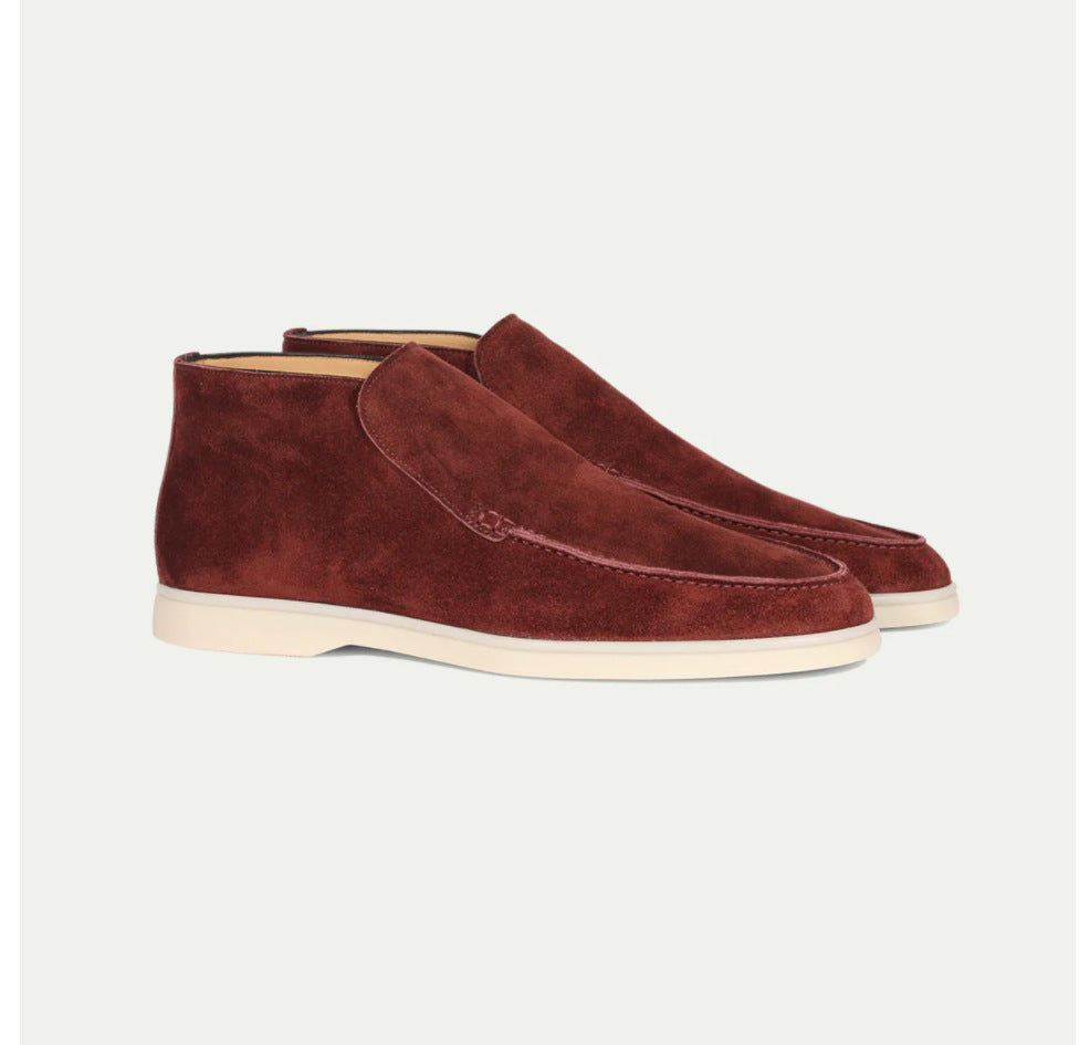 Men's premium high suede loafer toe close-up
