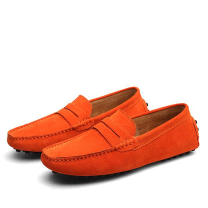 Men's suede driver loafers toe detail
