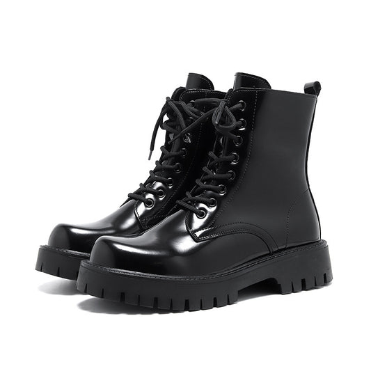 Men's patent leather Martin ankle boots black fashion
