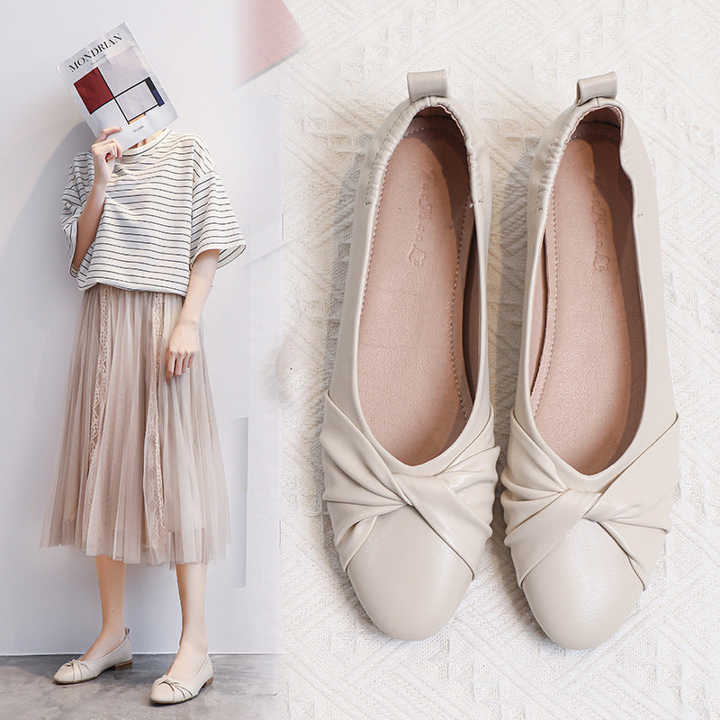 Women's leather pea shoes close-up detail