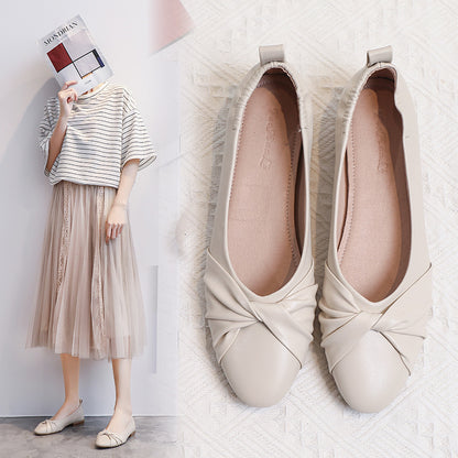 Women's leather pea shoes close-up detail