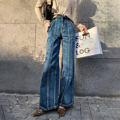 Braided wide leg jeans back view