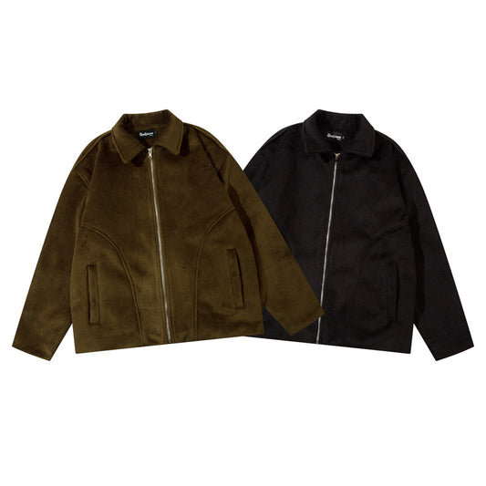 Men's retro wool polo jacket casual winter outerwear