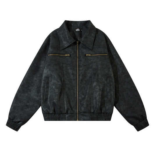 Men's vintage distressed leather jacket streetwear