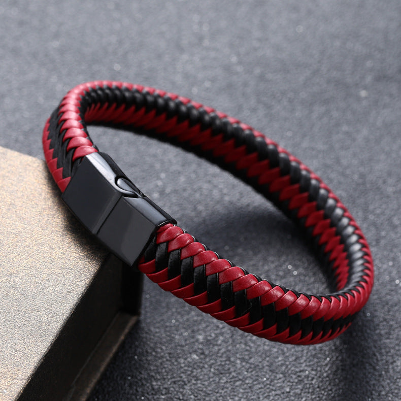 Genuine leather bracelet on wrist
