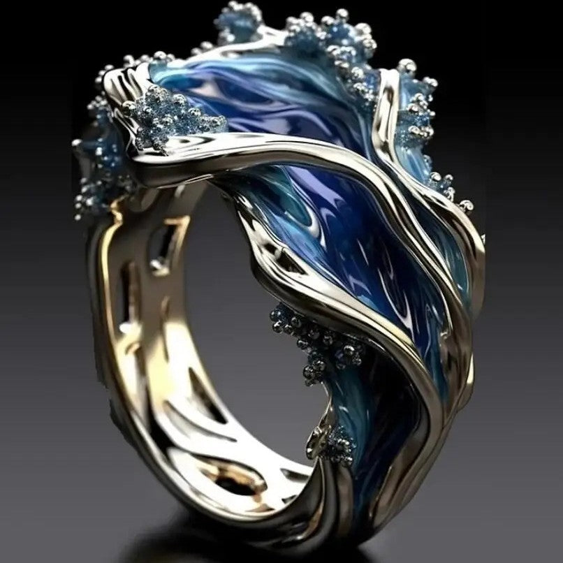 Wave oil drop diamond ring on finger