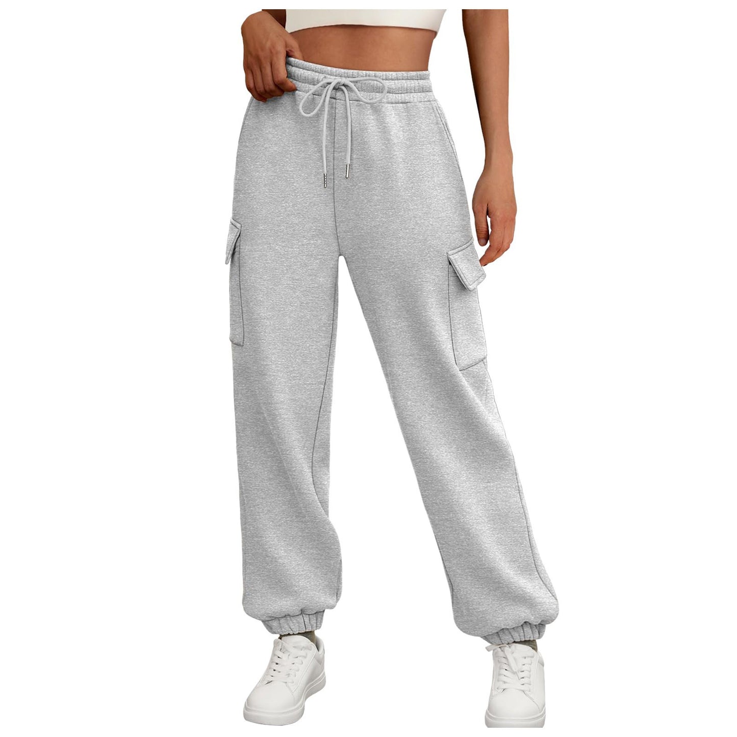 Fleece cargo jogger pants full length