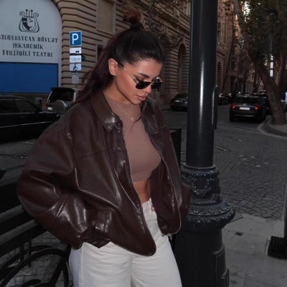 Versatile leather Bomber Jacket
