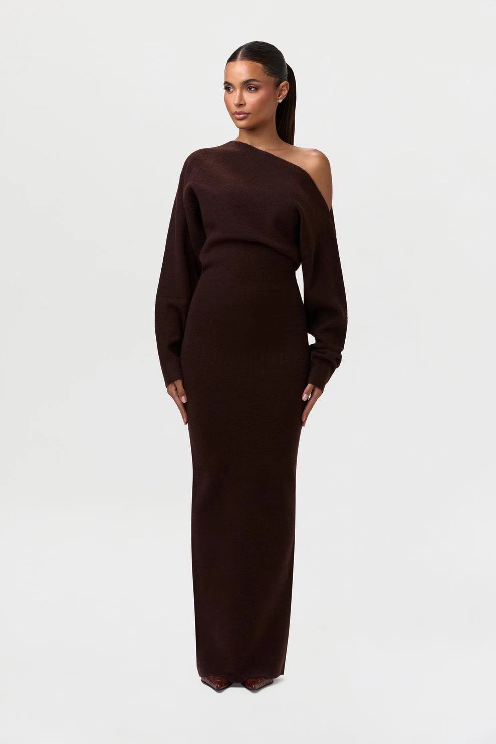 Off shoulder knit bodycon dress color options