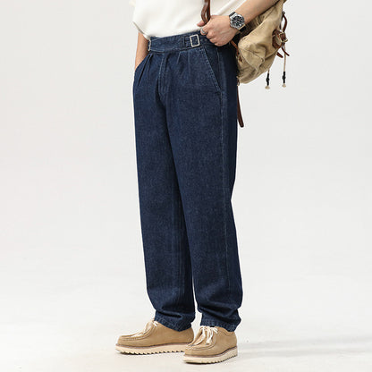 Women's high waist straight jeans waistband detail