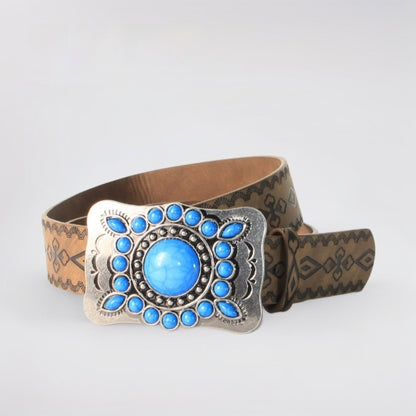 Antique silver turquoise belt buckle detail