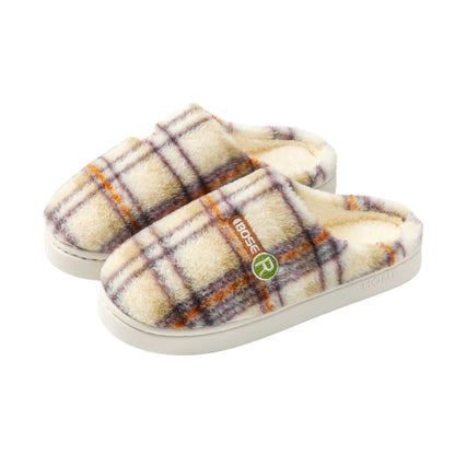 Plush plaid home shoes sole view