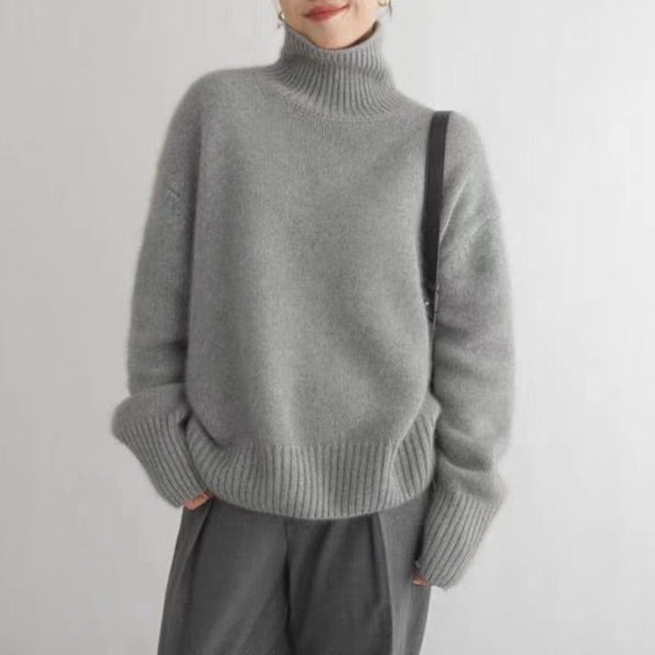 Women's cashmere turtleneck sweater lifestyle styled