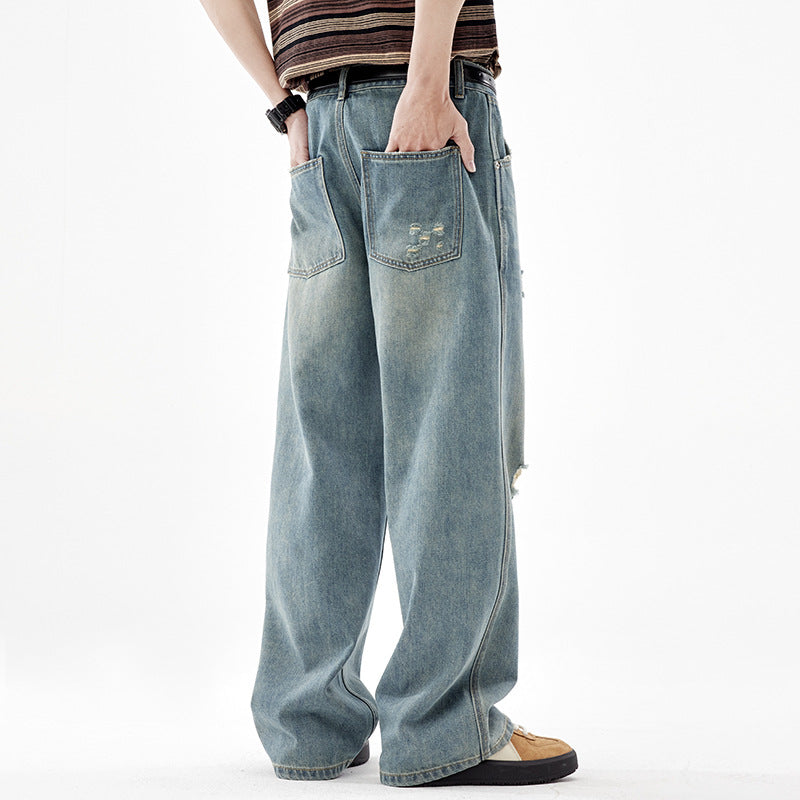 Men's American ripped jeans distressed detail