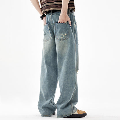 Men's American ripped jeans distressed detail