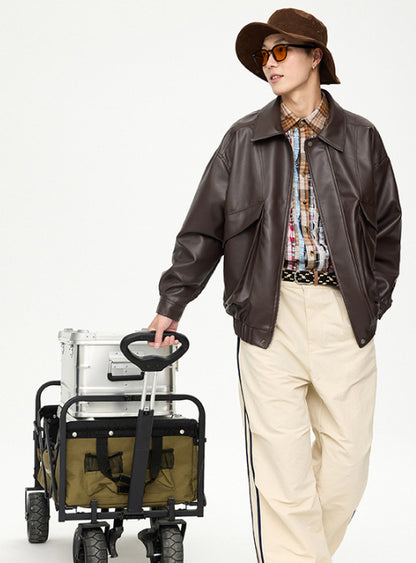 Men's retro street PU jacket fabric close-up