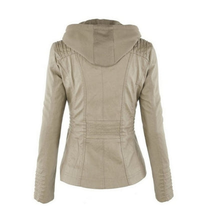 Detachable hood leather jacket hood detail