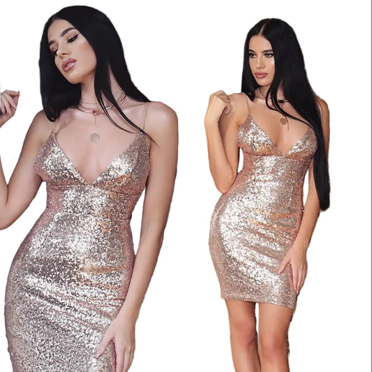 Women's strap sequin party dress glam fashion
