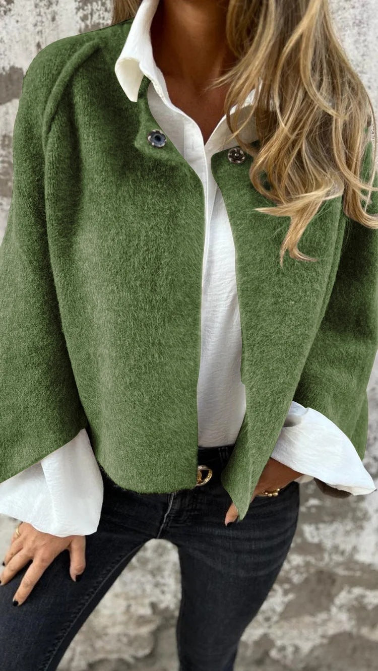 Batwing cropped knit cardigan styled
