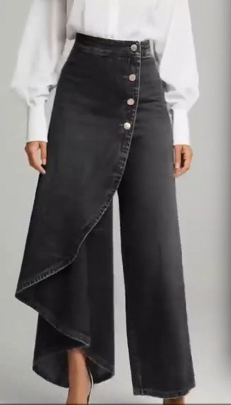 Ruffled button straight pants color options