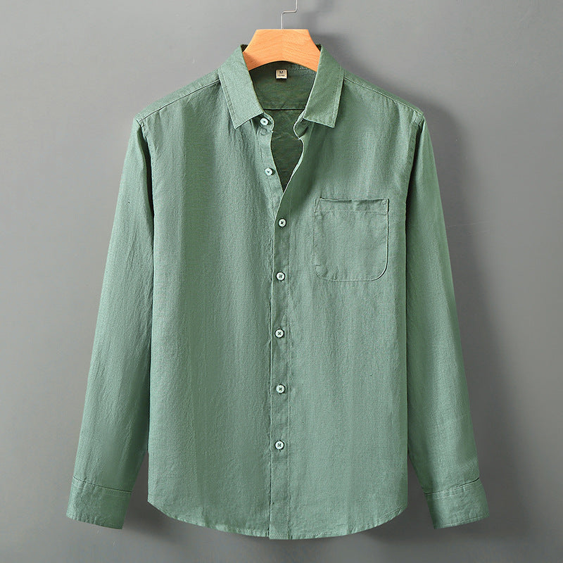 Men's premium linen shirt collar detail