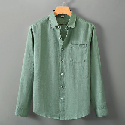 Men's premium linen shirt collar detail