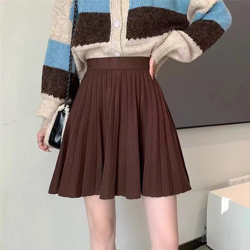 Women's Oxford pleated wool mini skirt close-up detail