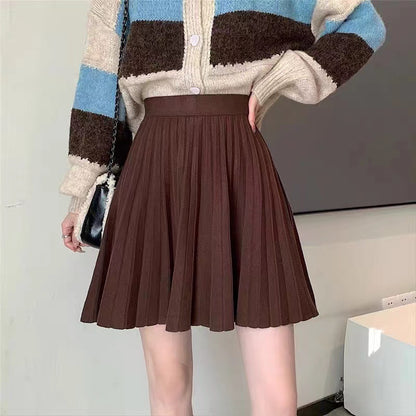 Women's Oxford pleated wool mini skirt close-up detail