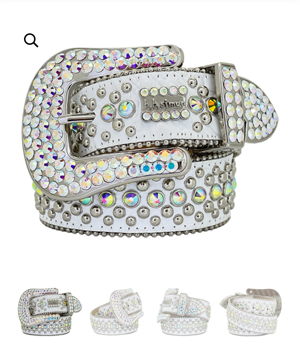 Rhinestone leather belt buckle detail