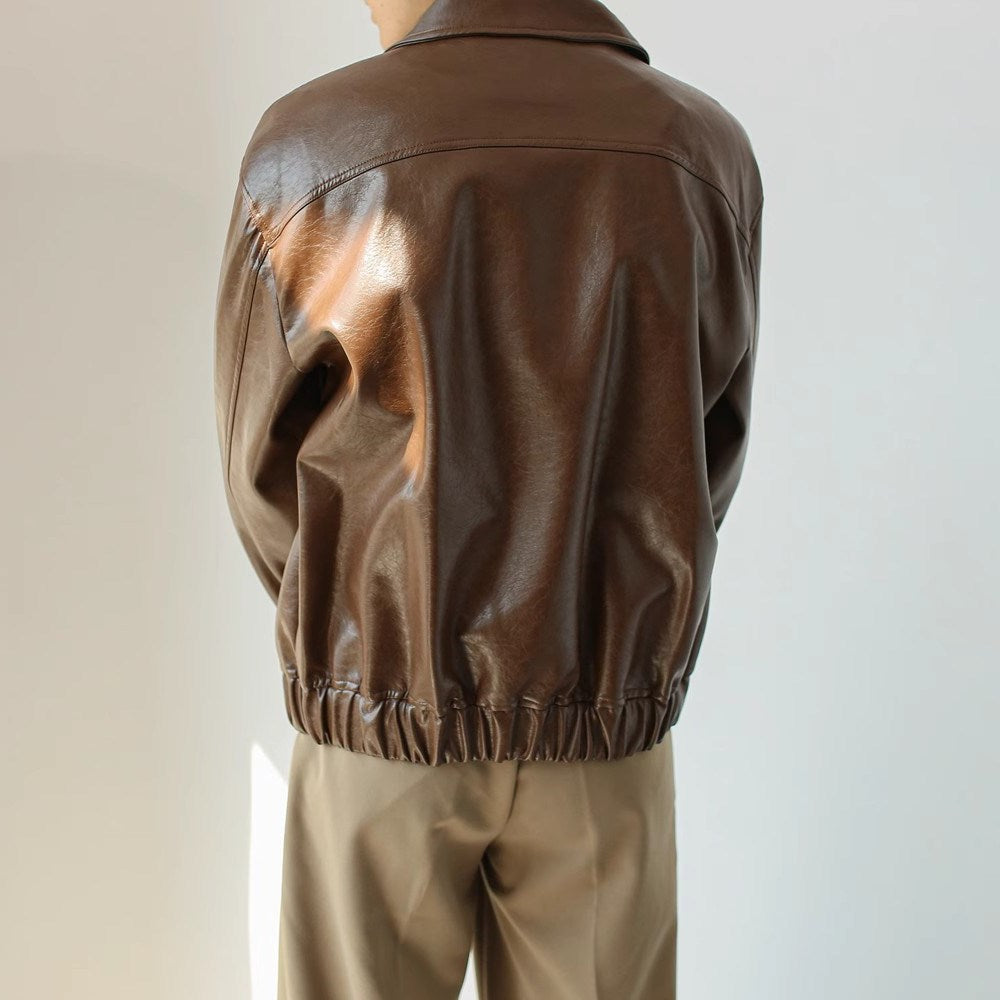 Retro short leather coat fabric close-up