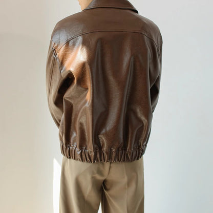 Retro short leather coat fabric close-up