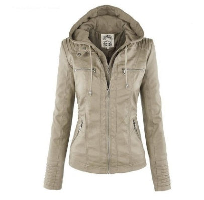 Detachable hood leather jacket alternate color