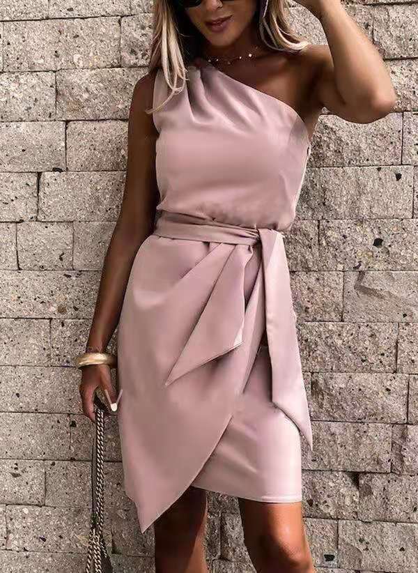 Asymmetrical tie party dress lifestyle