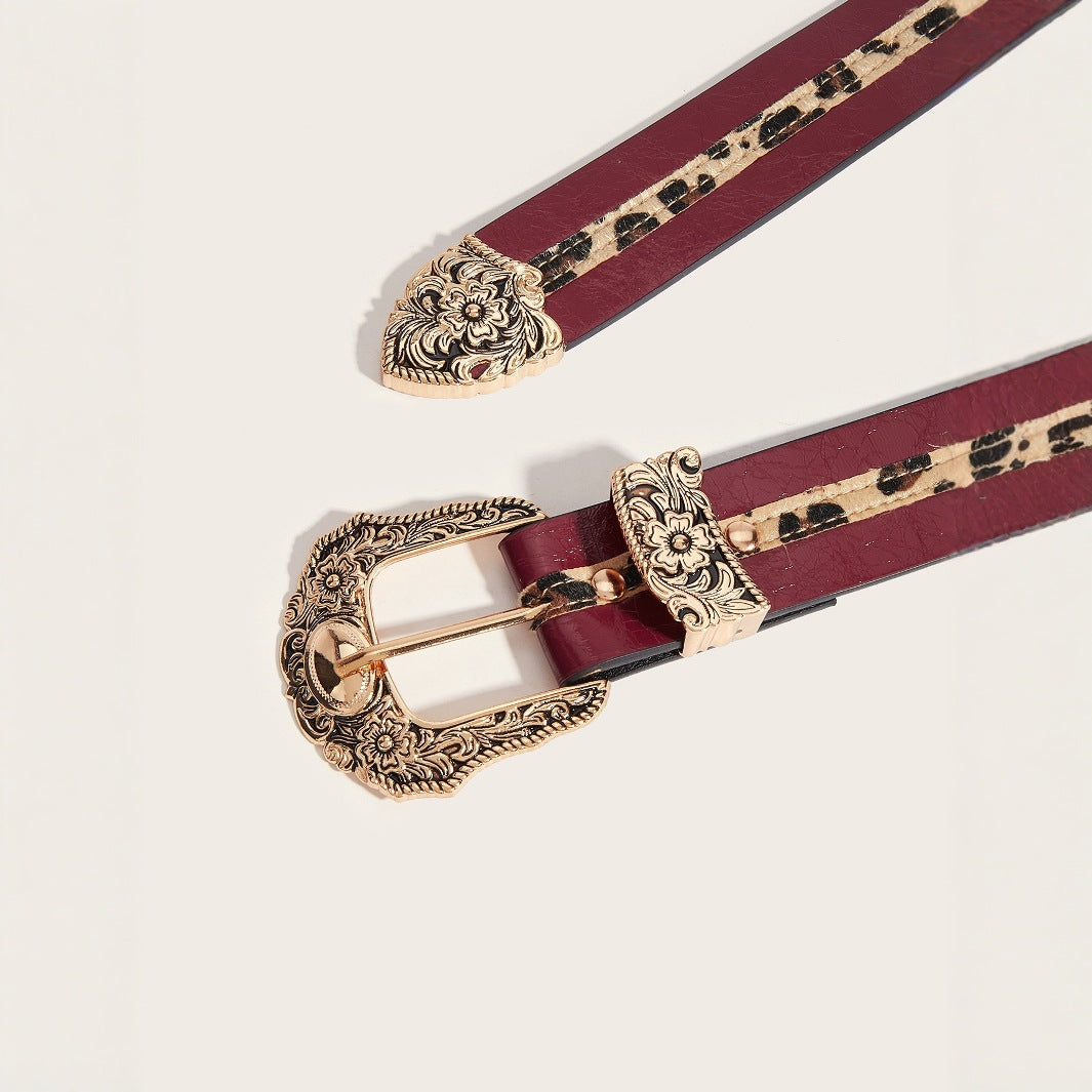 Carved buckle leather belt carving close-up