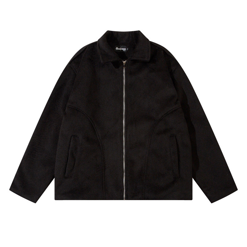 Men's retro wool polo jacket full length model