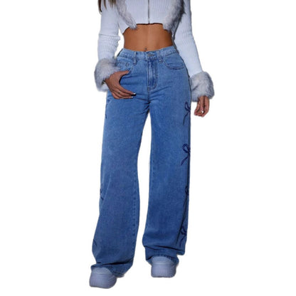 Printed wide leg jeans print detail