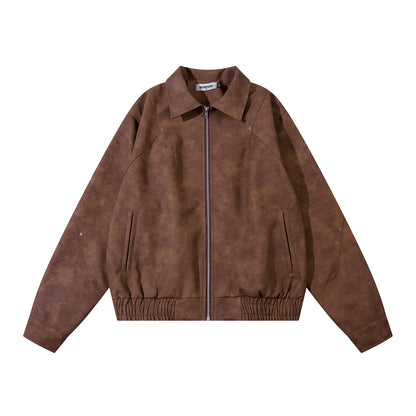 Men's polo collar leather coat pair view