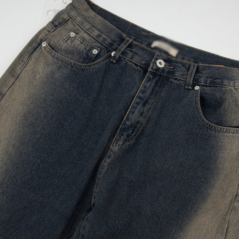 Men's zipper inkjet jeans full length model